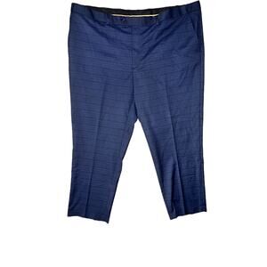 Men’s Oak Hill Dress Pants 50x30 Navy Plaid Stretch Pleated Straight Perfect Fit